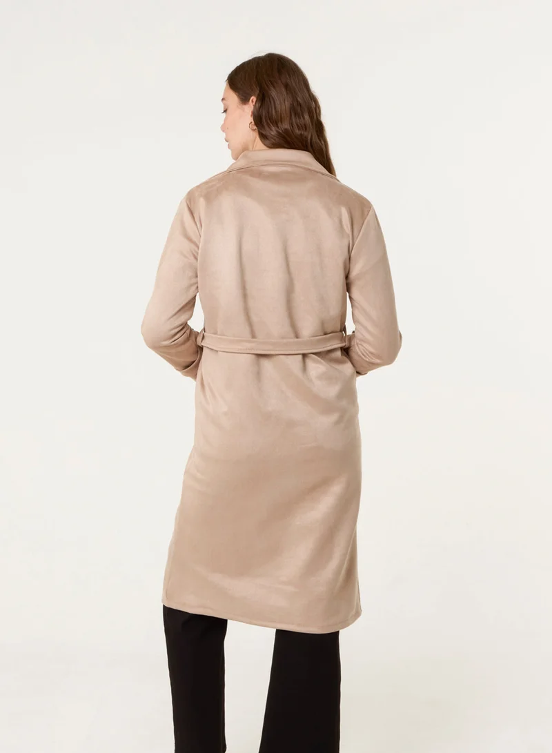 Blue Vanilla Suede Button Trench Coat